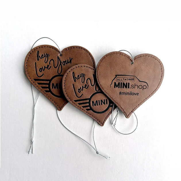 Leather MINI Love Ducking Ornament with ‘Hey, Love Your MINI’ debossed design.